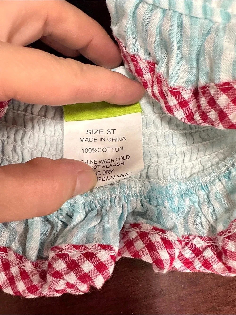 Classic whimsy Gingham Crab top Blue & red Girls 3T